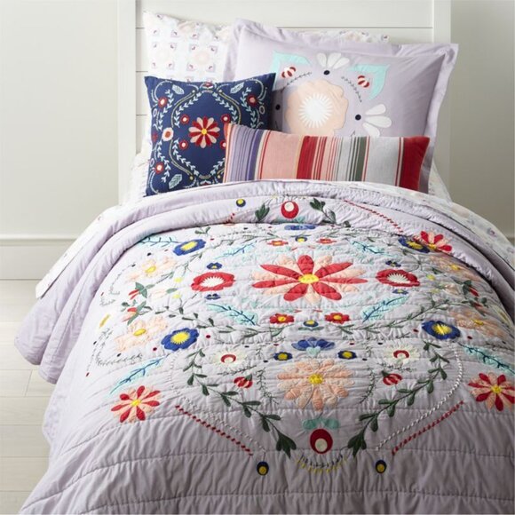Land of Nod La Baja Garden Twin Quilt and Standard Sham Set - Picture 1 of 3